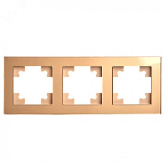 Рамка трехместная горизонтальная, стекло, Катрин, золото Stekker