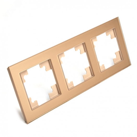 Рамка трехместная горизонтальная, стекло, Катрин, золото Stekker