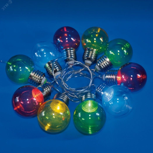 Гирлянда светодиодная Лампочки на батарейках 3AA (не в/к) 18м 10 светодиодов Разноцветный свет Провод прозрачный ULD-S1800-010/STB/3AA MULTI IP20 BULBS