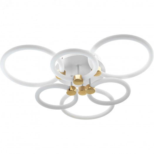 Люстра потолочная светодиодная диммируемая, OTTIMO, Алиса, с ДУ, 3 режима, 605x560x130мм, 144Вт, 2700K/4200K/6400K, 65м, белый/золото, 51613 6, Ritter