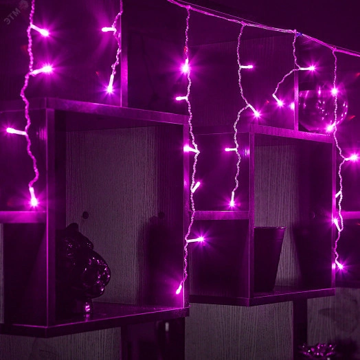 Бахрома светодиодная 2м 48 светодиодов Розовый свет Провод прозрачный ULD-B2005-048/DTA PINK IP20