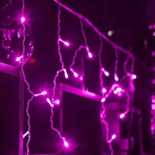 Бахрома светодиодная 2м 48 светодиодов Розовый свет Провод прозрачный ULD-B2005-048/DTA PINK IP20