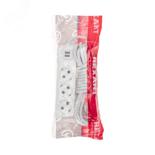 Удлинитель PREMIUM 3 гнезда, 5 м, 3х1,5 мм2, с/з, 2 USB, белый