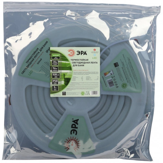 Лента светодиодная термостойкая для бани LS2835-9,6-120-24-G-IP68-3 year-5m (зеленый) ЭРА