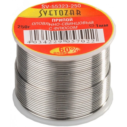 Припой ПОС 61,1мм 250г трубка с флюсом, катушка