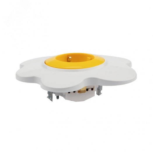 Розетка одноместная KRANZ HAPPY Яичница скрытой установки, заземл и шторками, желтая/белая