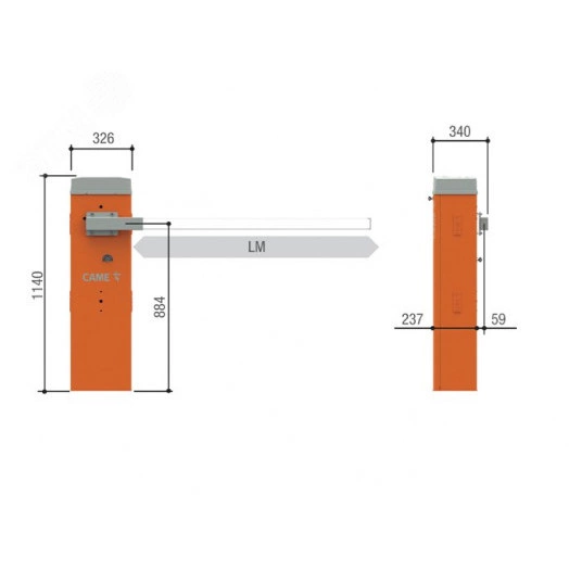 Тумба шлагбаума из оцинкованной и окрашенной сталис возможностью установки дополнительных принадлежностей для проездов до 4 м, класс защиты IP54
