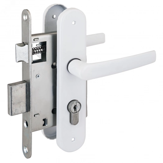 Замок врезной с ручкой Омега Д-град ЗВ4.2-02 белыйЭконом м/о 55