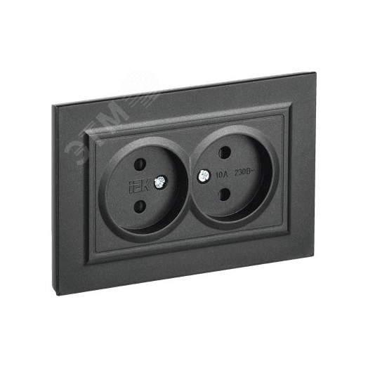 BRITE Розетка 2-местная без заземления с защитными шторками 10А в сборе РСш12-2-БрЧ черный IEK