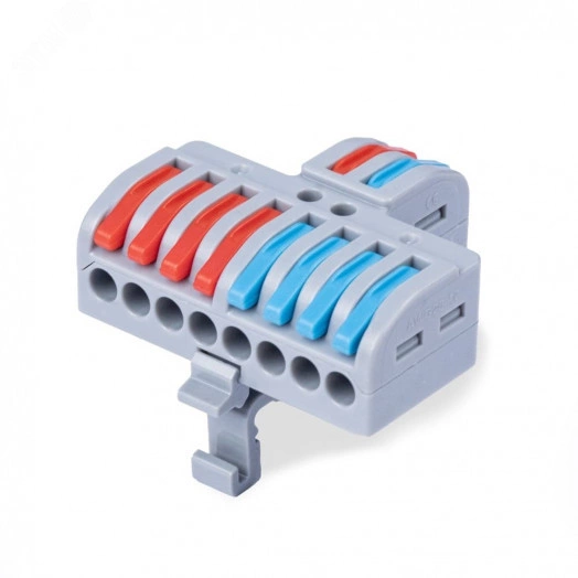 Клемма соединительная универсальная проходная 2-8 полюса с рычагом на DIN-рейку 0.08-2