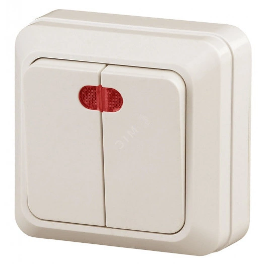 Выключатель двойной с подсветкой, 10А-250В, ОУ, Quadro, сл.кость,2-105-02