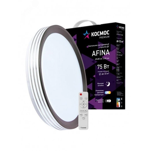 Светильник светодиодный ДБО-75 настенно-потолочный управляемый AFINA 230В 3000-6500K 6000Лм 485x90мм