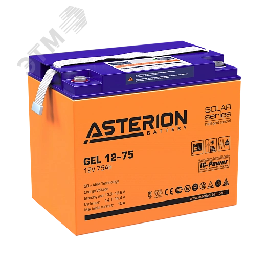 Аккумуляторная батарея гелеевая 12В 75Ач, без перемычек и дисплея