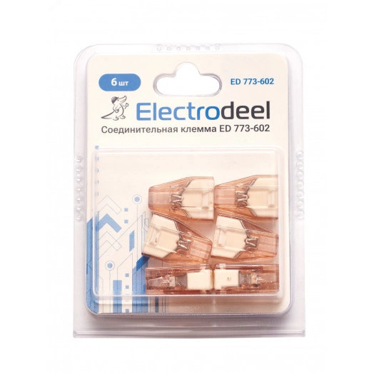 Клемма соединительная  2-контактная (6шт) Elеctrodeel. Диапазон сечений 1,5-4,0 мм2. Номинальный ток/напряжение: 32А/400В.Упаковка: блистер.