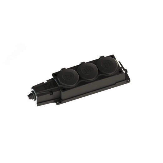 Колодка 3х розетка 2К+З каучуковая 16А/250В IP44 Чёрная MultiSet