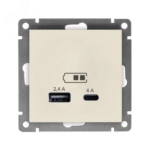 Розетка USB Афина A+С 2.4/4А, механизм  с/у, слоновая кость (ivory) (еврослот)