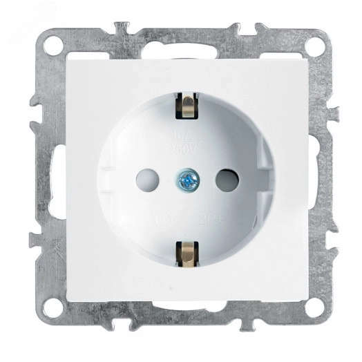 Розетка одноместная (механизм) с/з,с защитной шторкой,250В, 16А,  серия Эрна, белый Stekker