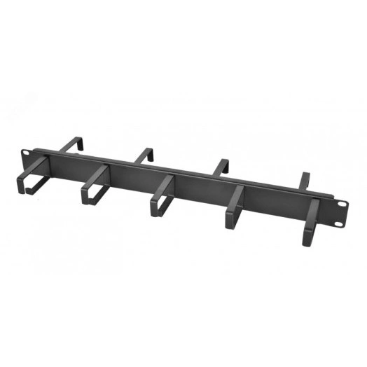 Органайзер кабельный, горизонтальный, 1U, 5 колец 65 мм, со сквозными отверстиями, металл, черный