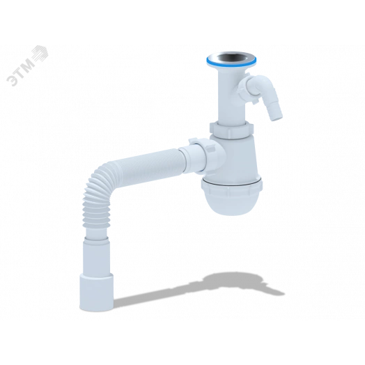 Сифон для мойки АНИ Грот 1 1/2' x 40 литой выпуск с отводом для стиральной машины с гибкой трубой 40х40/50