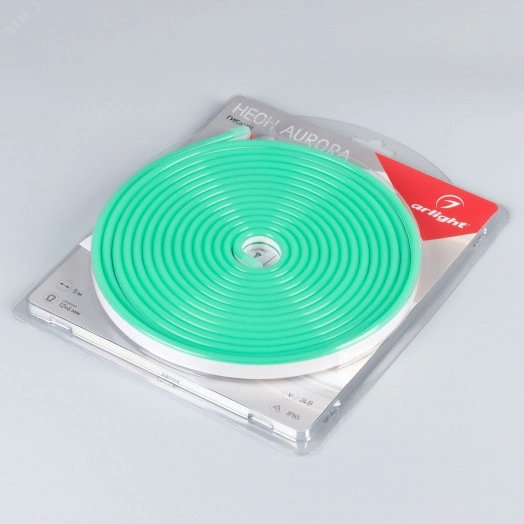 Лента герметичная AURORA-PS-A120-12x6мм 24V Green (10 W/m, IP65, 2835, 5м) (Силикон)