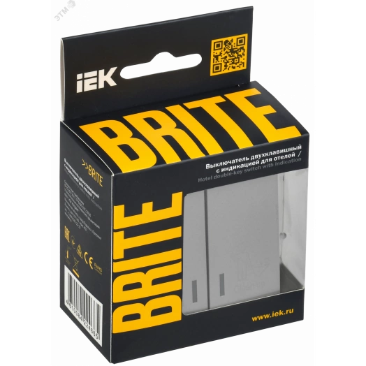 BRITE Выключатель 2-клавишный с индикацией для отелей 10А ВС10-2-9-БрА алюминий IEK