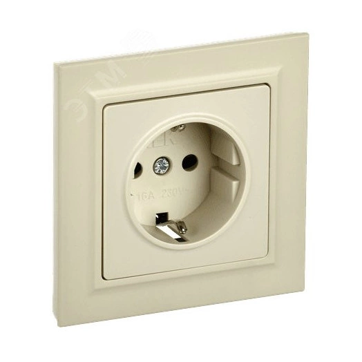 BRITE Розетка 1 пост с заземлением с защитными шторками 16А в сборе РСР14-1-0-БрКр бежевый IEK