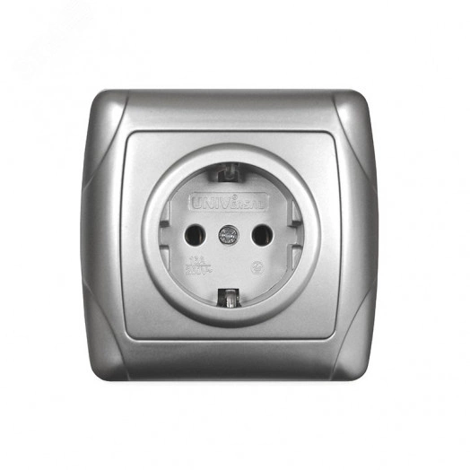 Маргарита розетка одноместная  с/з, с/у, 16А, 220В, серебро (еврослот)