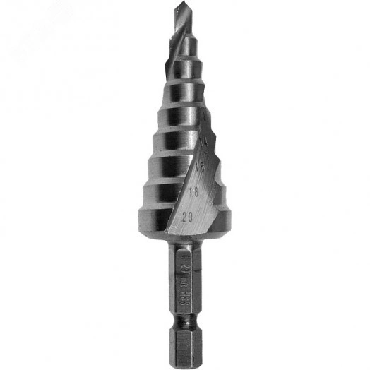 Сверло ступенчатое HSS с спиральным желобком, 4-20x75, 1/4''