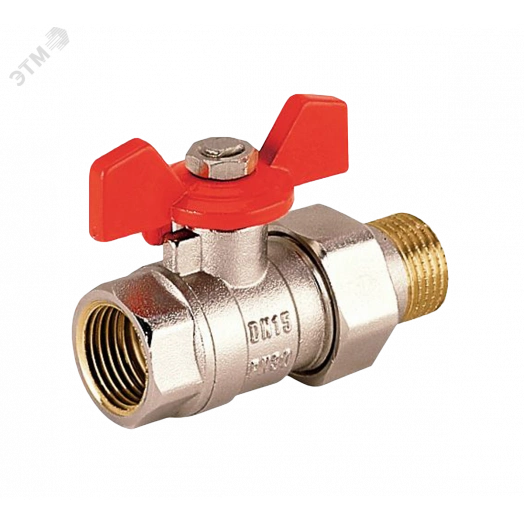 Кран шаровой для воды резьбовой с американкой ВР/НР DN = 15 PN = 30 Тмах = 90 С рукоятка бабочка