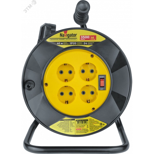 Удлинитель силовой NPE-R-04-40-E-3x1.5 на пластиковой катушке с термовыключателем 4 гнезда с/з 40м ПВС 3х1,5 3500 Вт IP20