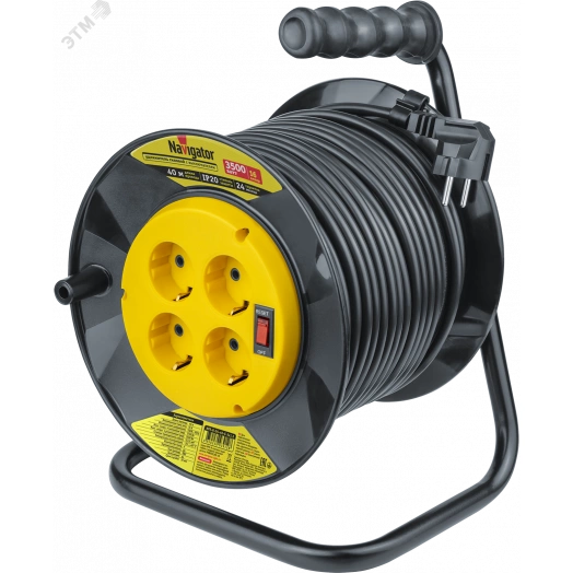 Удлинитель силовой NPE-R-04-40-E-3x1.5 на пластиковой катушке с термовыключателем 4 гнезда с/з 40м ПВС 3х1,5 3500 Вт IP20