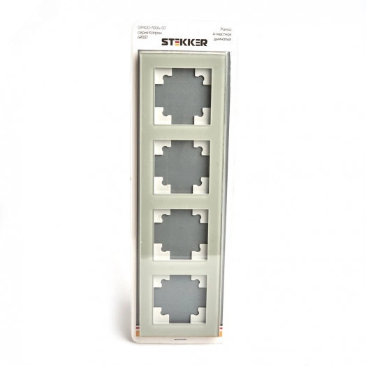 Рамка четырехместная горизонтальная, стекло, Катрин, дымчатый Stekker