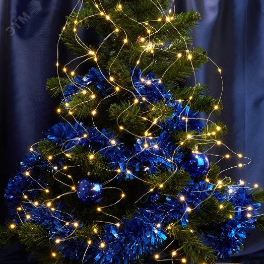 Гирлянда на елку LED теплый белый 10 веток 2м от батареек