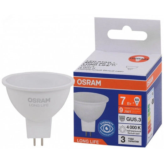 Лампа светодиодная LED 7Вт GU5.3 4000К 560Лм спот 220В (замена 60Вт) OSRAM