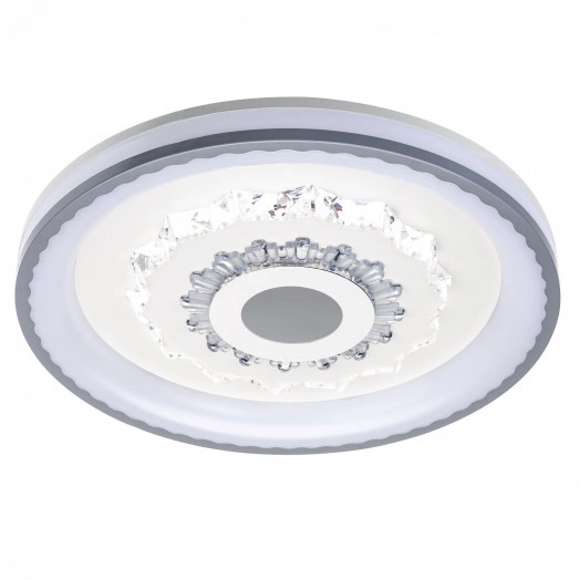 Люстра потолочная светодиодная диммируемая, CRYSTAL 3D, с ДУ, 3 режима, 480х480х60мм, 120Вт, 3000+6400K/4200K/6400+3000K, 40м, белый, 52368 0, Ritter