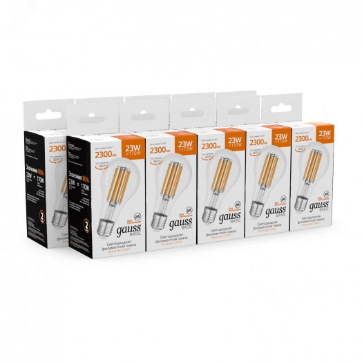 Лампа светодиодная филаментная LED 23 Вт 2300 лм 2700К А70 груша теплый E27 AC 185-265В IP20 Basic Gauss