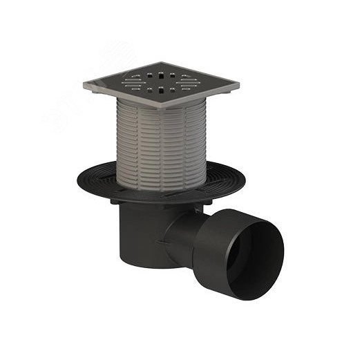 Трап горизонтальный регулируемый ТП-5100 для внутренней канализации 110,75 мм, с решеткой из нержавеющей стали 15х15 см и гидрозатвором