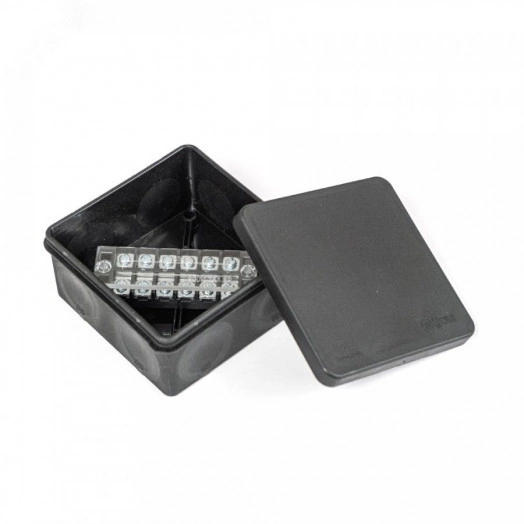 Коробка распределительная двухкомпонентная (HF) в комплекте с 6-кл. зажимами, сечение до 2,5 мм?, 100х100х50 черная