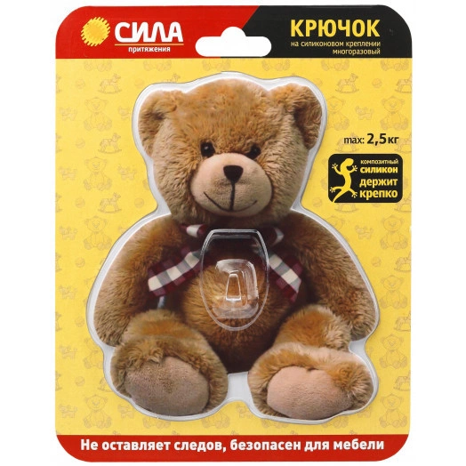 Крючок на силиконовом креплении Мишка Teddy 12х14.5 см нагрузка до 25 кг СИЛА SHT12-S1C-12