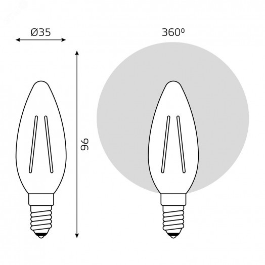 Лампа светодиодная филаментная LED 4 Вт 480 лм 4000К свеча нейтральный E14 AC 230В IP20 Basic Gauss