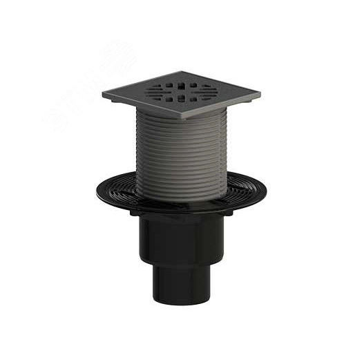 Трап вертикальный регулируемый ТП-310Р для внутренней канализации 110 мм, с чугунной решёткой 15х15 см и гидрозатвором