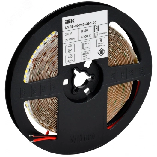 Лента светодиодная 5м SMD2835 240LED/м 22Вт/м IP20 ширина 10мм 24В теплый белый IEK