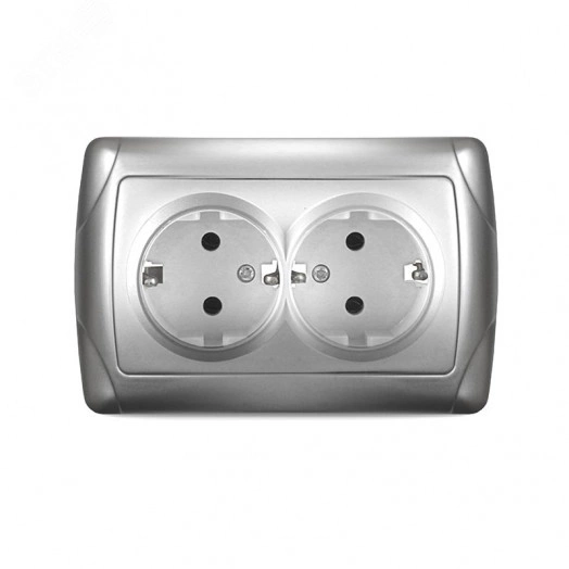Маргарита розетка двухместная  с/з, с/у, 16А, 220В, серебро (еврослот)