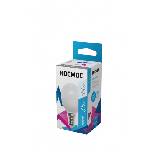 Лампа светодиодная LED 7.5Вт Шар 220В Е14 D45х82 4500К белый 600 лм