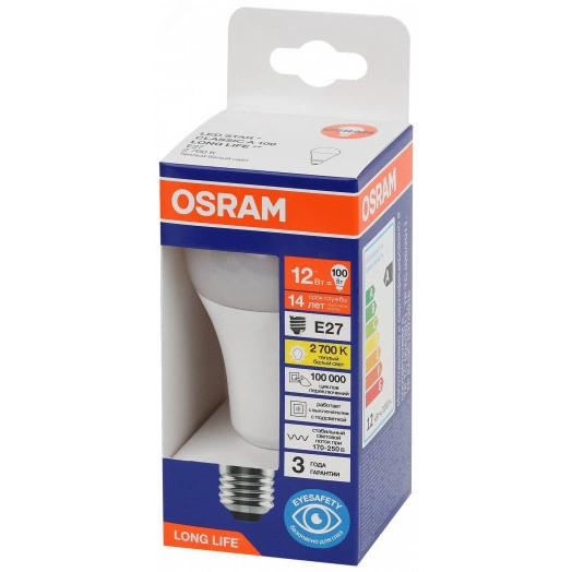 Лампа светодиодная LED 12Вт Е27 2700К 1055Лм груша 220В (замена 100Вт) OSRAM