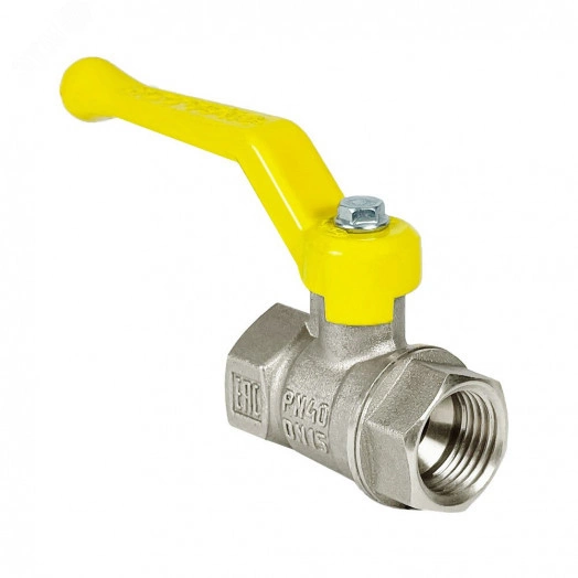 Кран шаровой для газа 11Б27фтМ латунный никелированный 1' ВР ручка рычаг