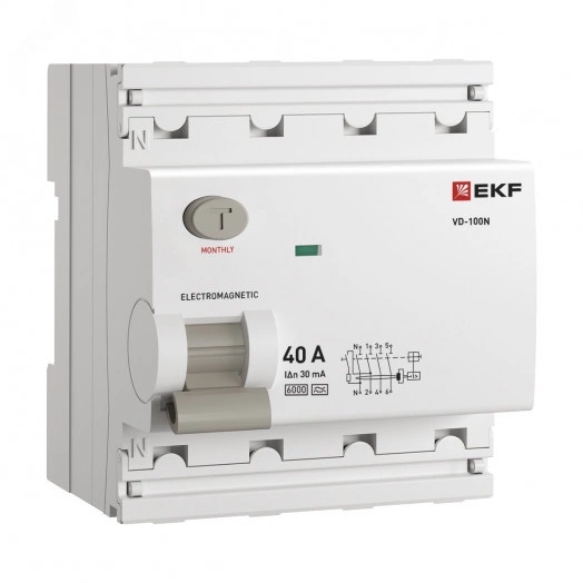 Выключатель дифференциального тока ВД-100N  4P 40А 30мА тип A эл-мех 6кА PROXIMA EKF