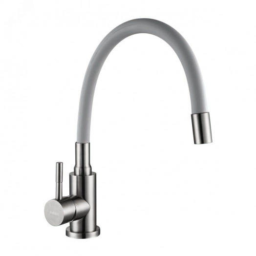 Смеситель для кухни шаровый, с гибким силиконовым изливом серый, нержавеющая сталь