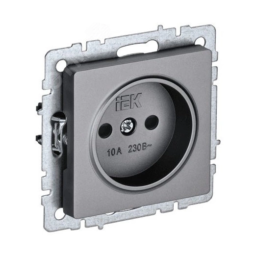 BRITE Розетка 1 пост без заземления с защитными шторками 10А РСш10-2-БрС сталь IEK