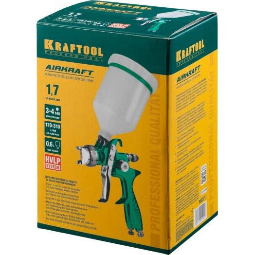 Краскопульт пневматический AirKraft HVLP с верхним бачком, 1.7мм